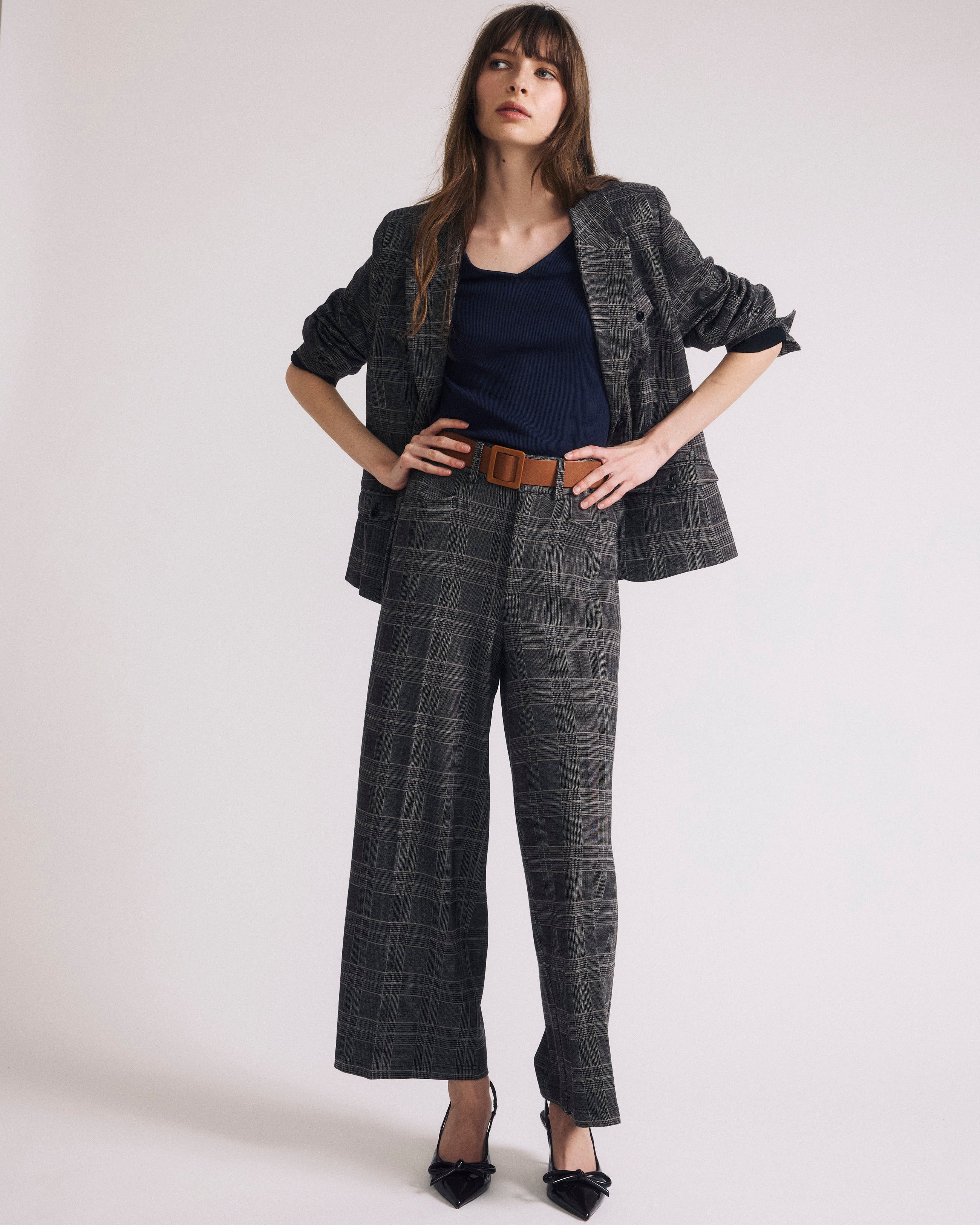 4 Pocket Ponte Blazer - British Plaid
