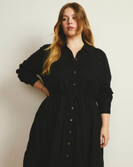 Alix Embroidered Linen Blend Shirtdress - Black