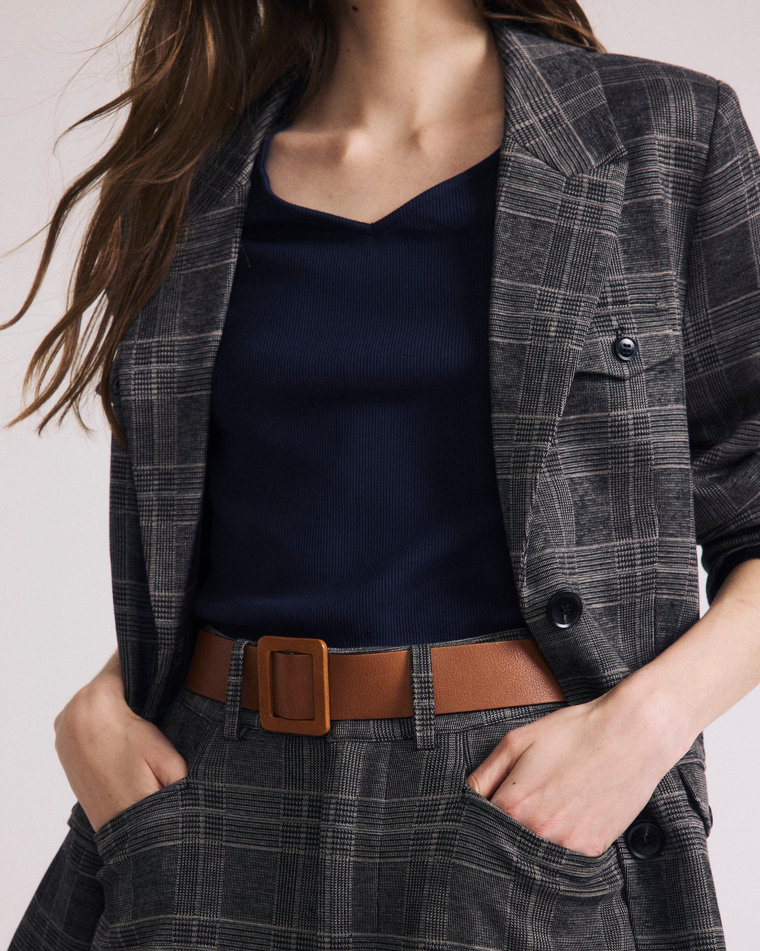 4 Pocket Ponte Blazer - British Plaid