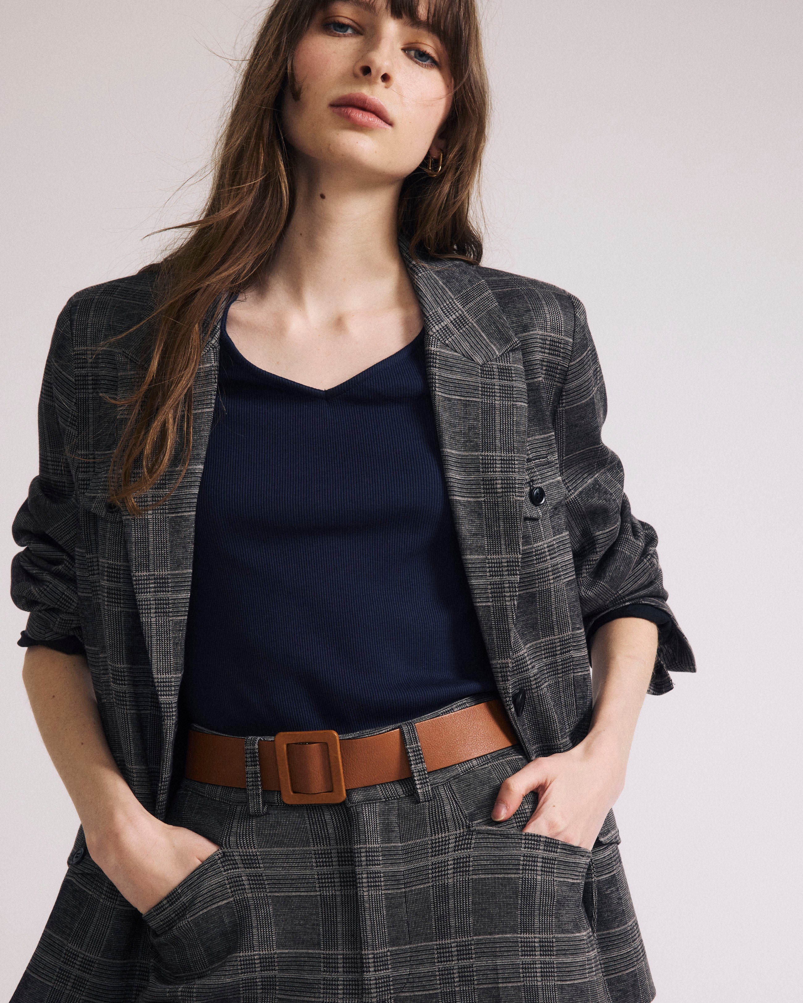 4 Pocket Ponte Blazer - British Plaid