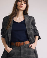 4 Pocket Ponte Blazer - British Plaid