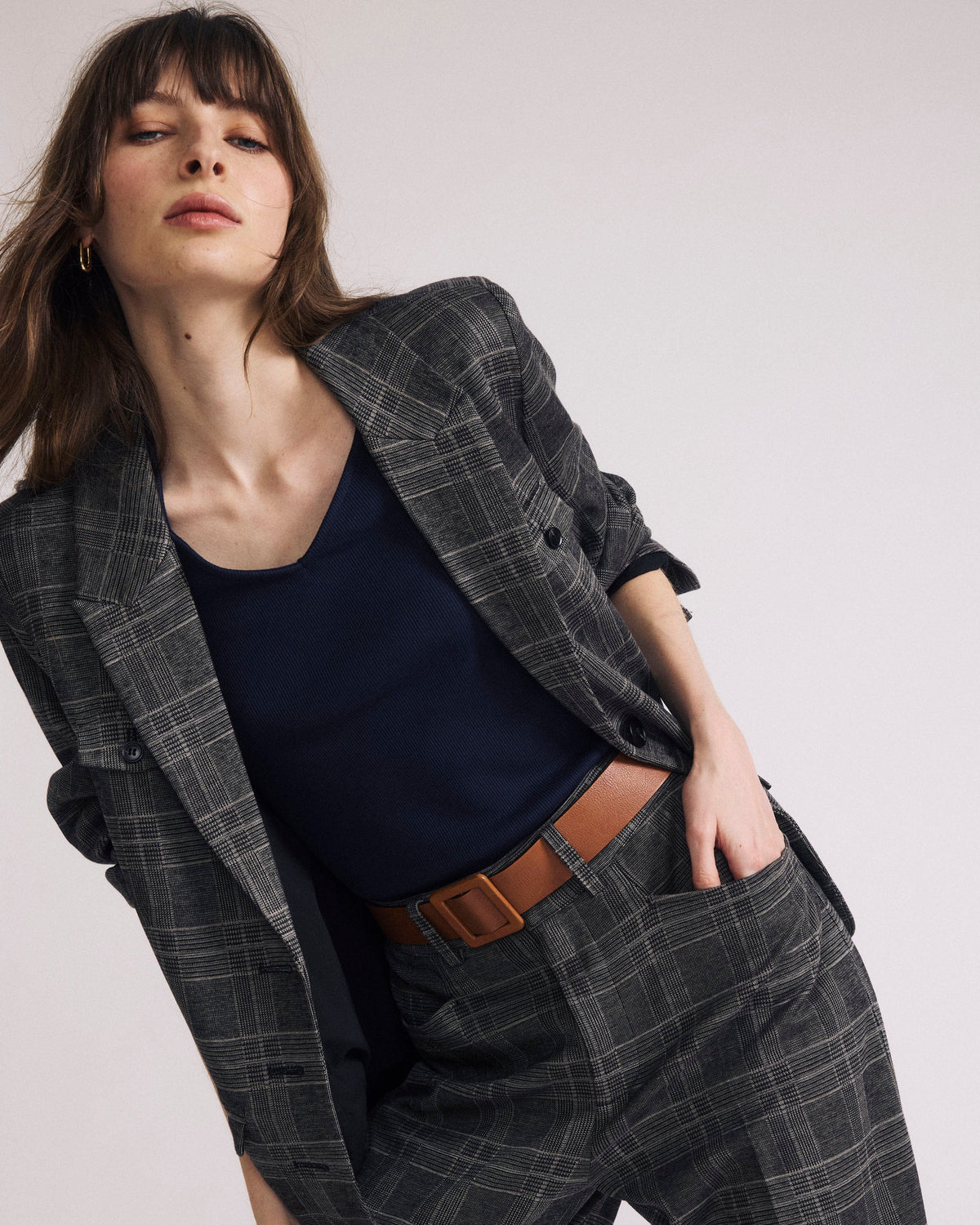 4 Pocket Ponte Blazer - British Plaid