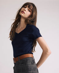 Carey Ribbed Sweetheart Tee - Navy