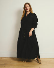 Alix Embroidered Linen Blend Shirtdress - Black