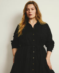 Alix Embroidered Linen Blend Shirtdress - Black