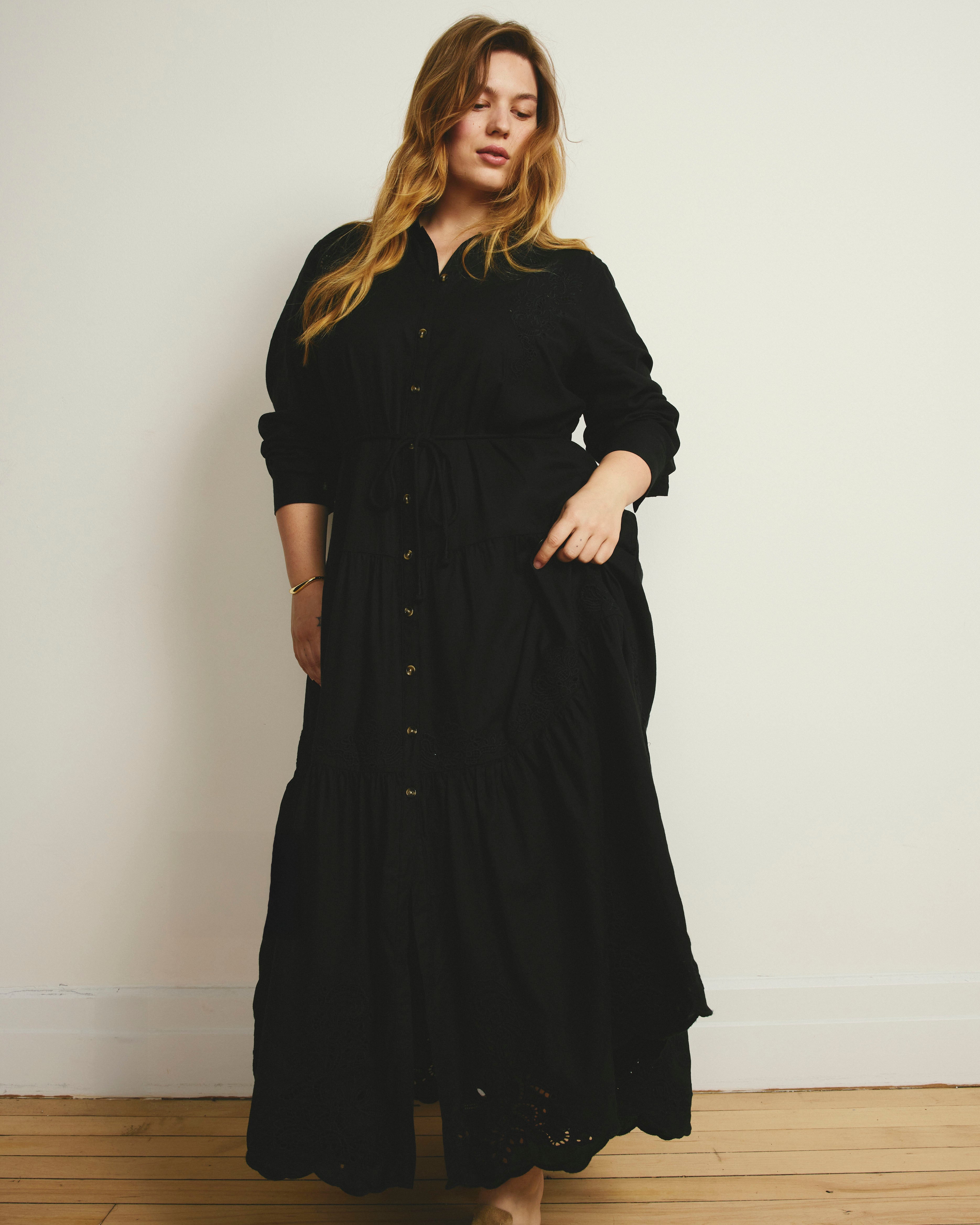Alix Embroidered Linen Blend Shirtdress - Black
