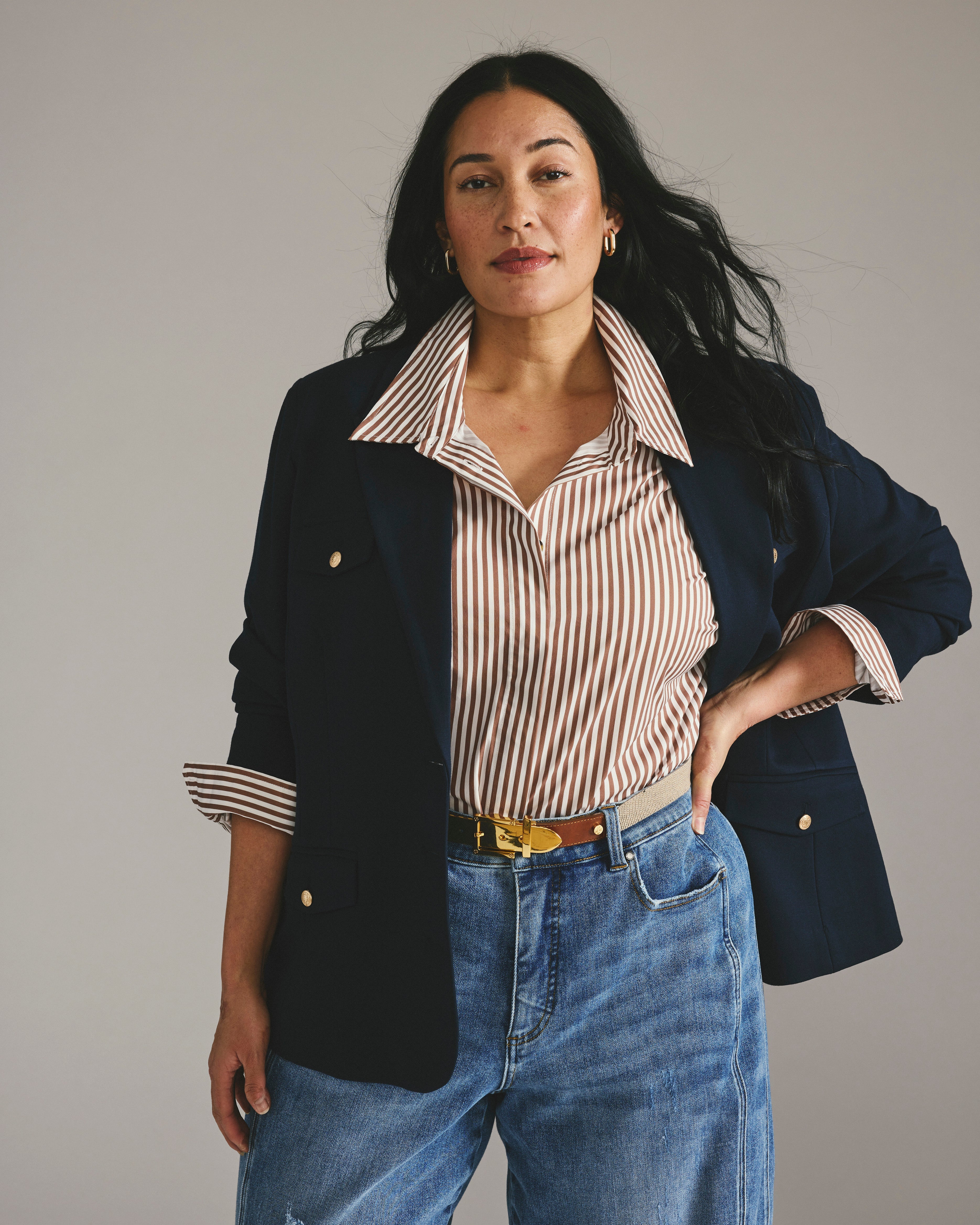 4 Pocket Ponte Blazer - Navy with Gold Buttons