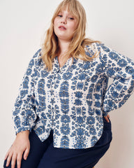 Avalon Linen Blend Blouse - Rococo Beach Print