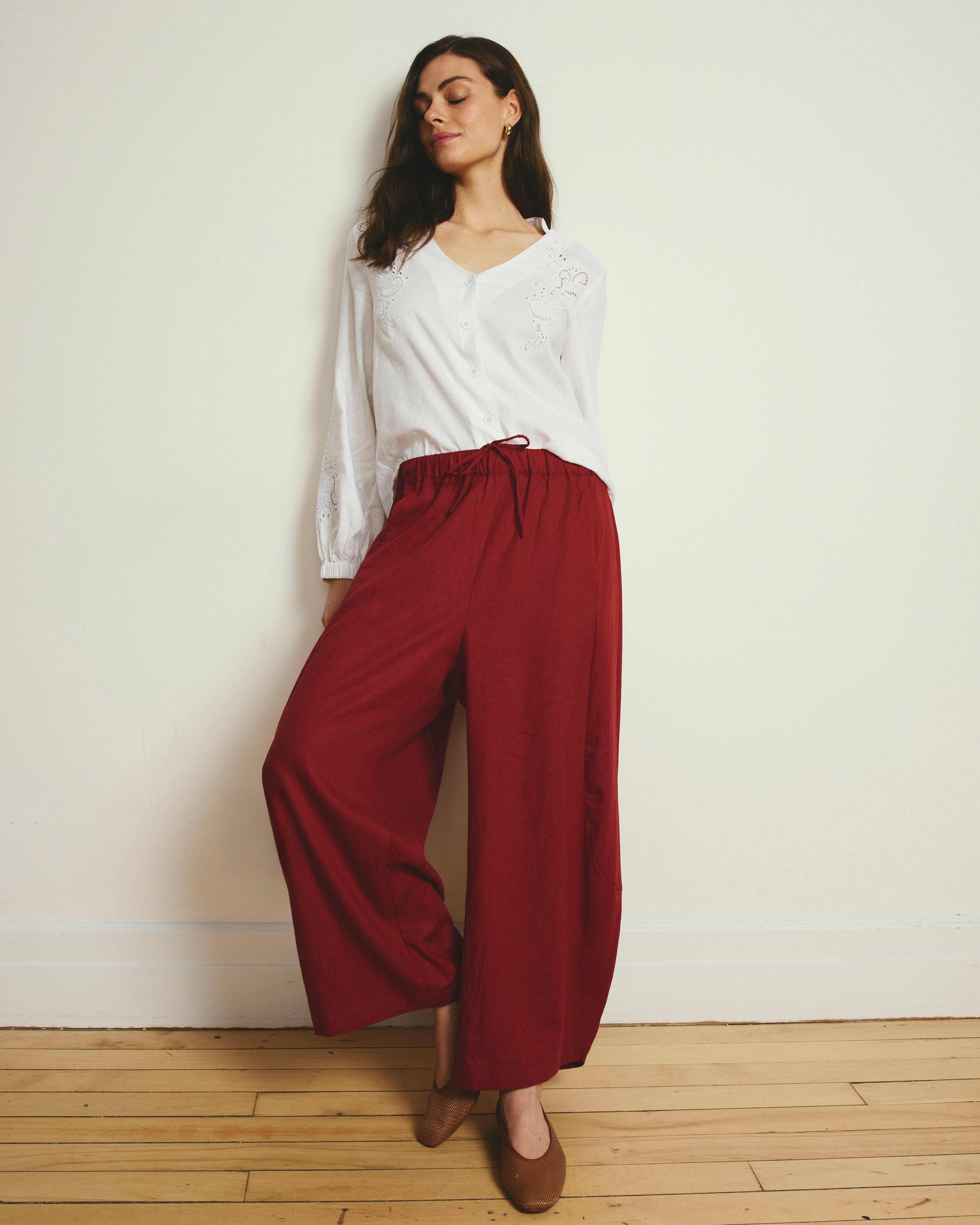 Cosma Barrel Leg Linen Blend Pants - Vibrant Red
