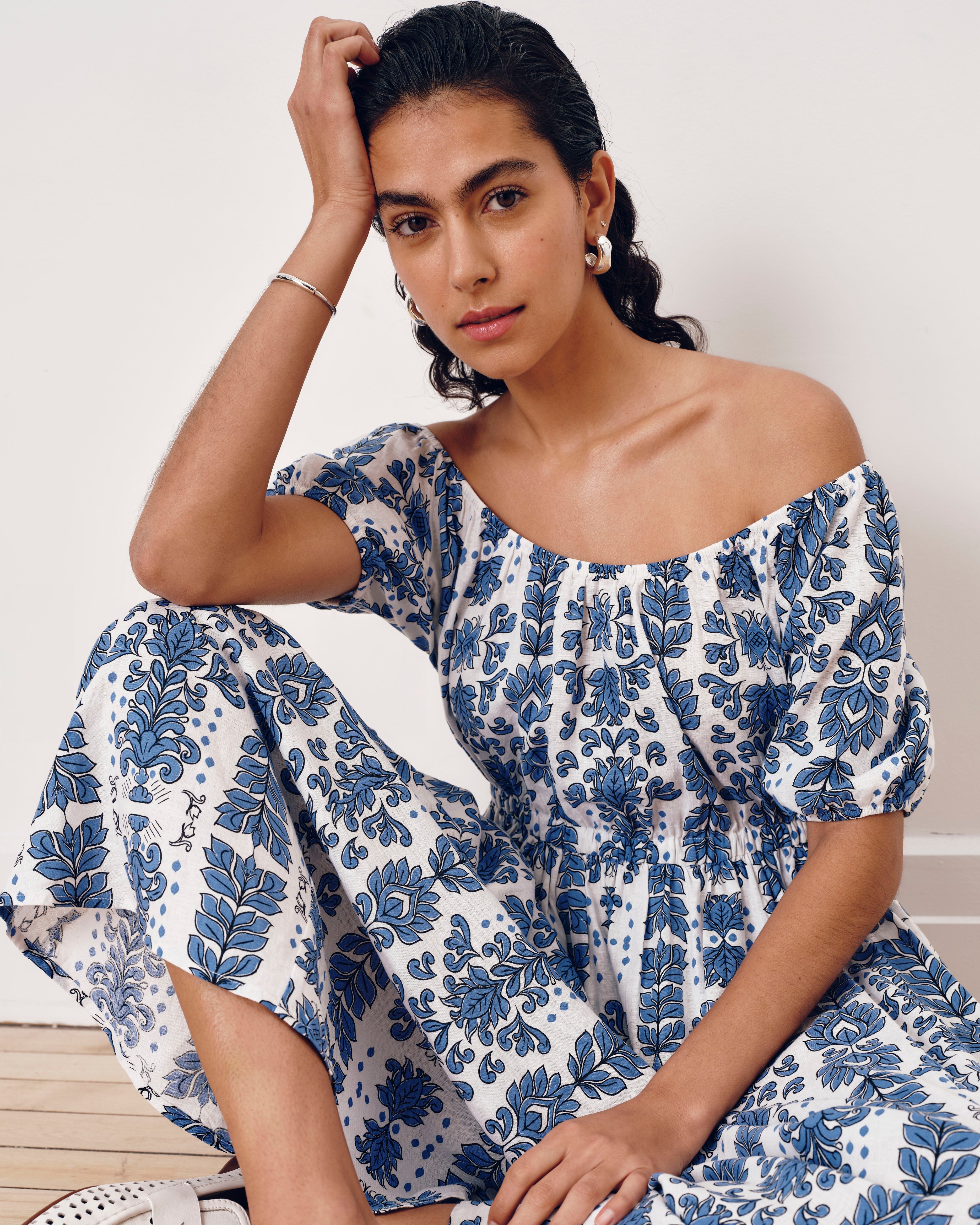 Andrea Linen Blend Dress - Rococo Beach Print