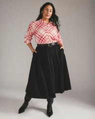 Cooling Stretch Cupro Oversized Artist Shirt - Red Plaid Print