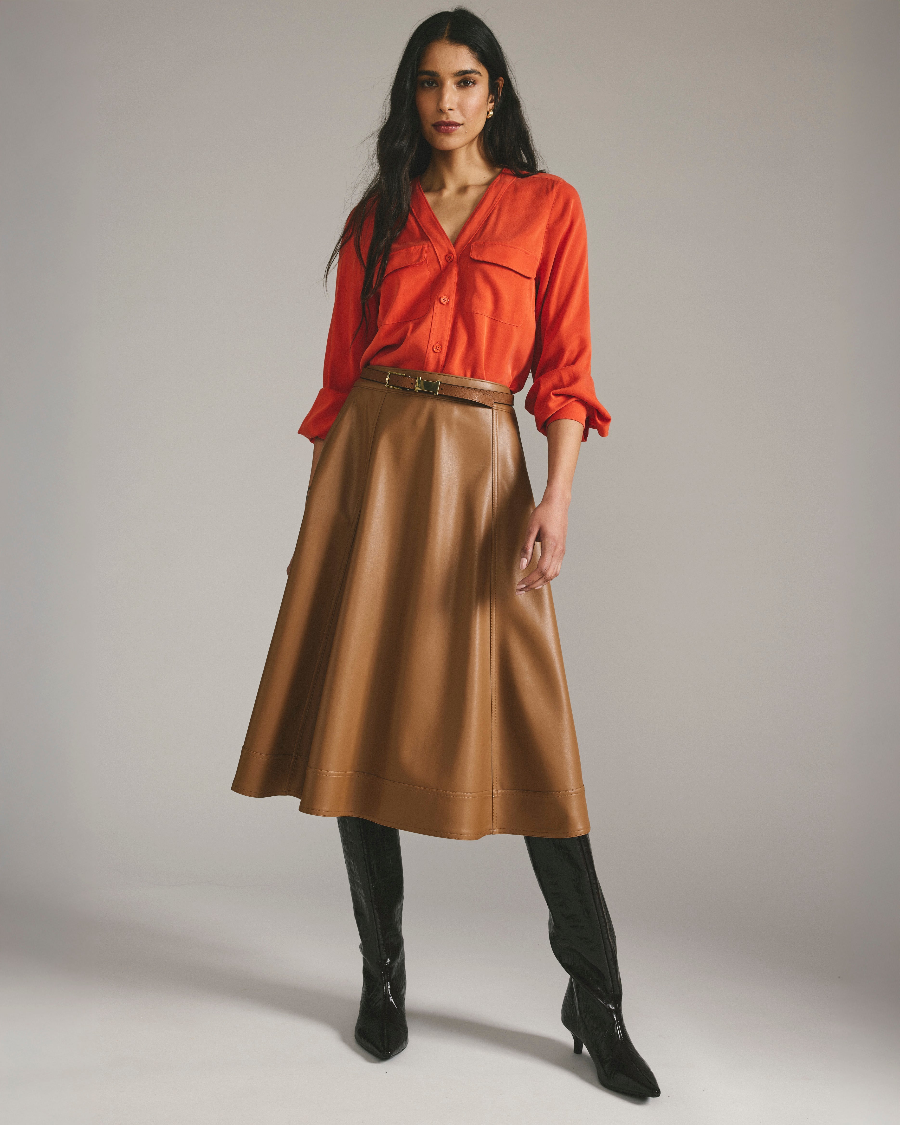Charlotte Faux Leather Skirt - Classic Camel