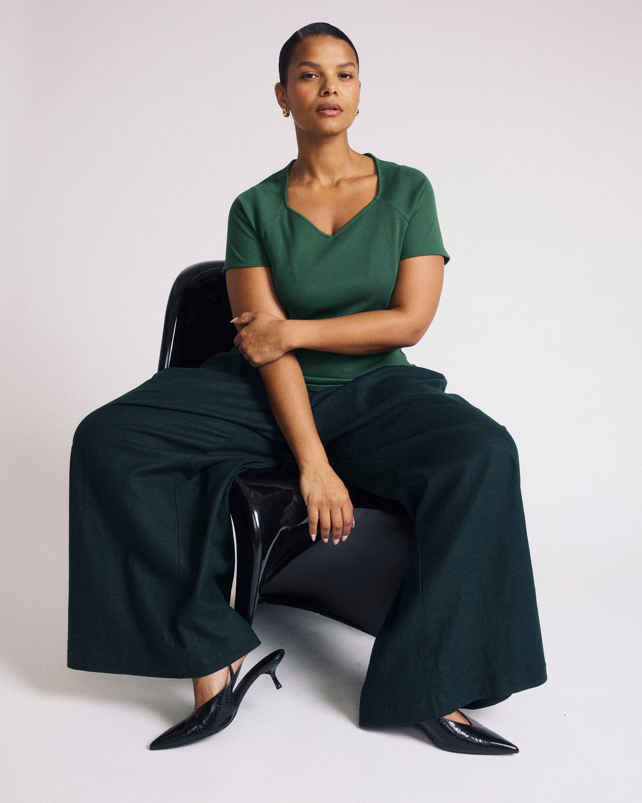 Carey Ribbed Sweetheart Tee - Green Park