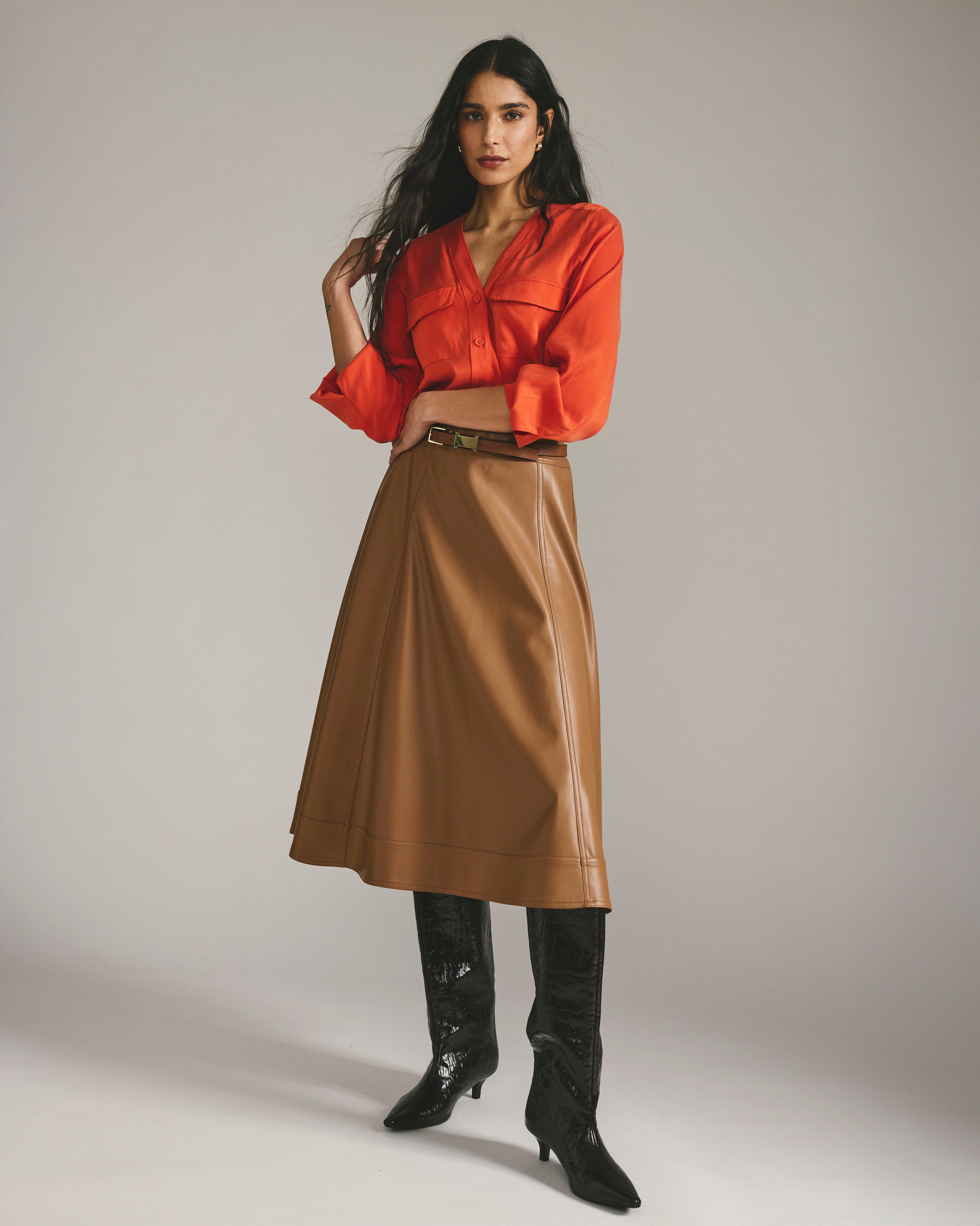 Charlotte Faux Leather Skirt - Classic Camel