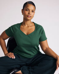 Carey Ribbed Sweetheart Tee - Green Park