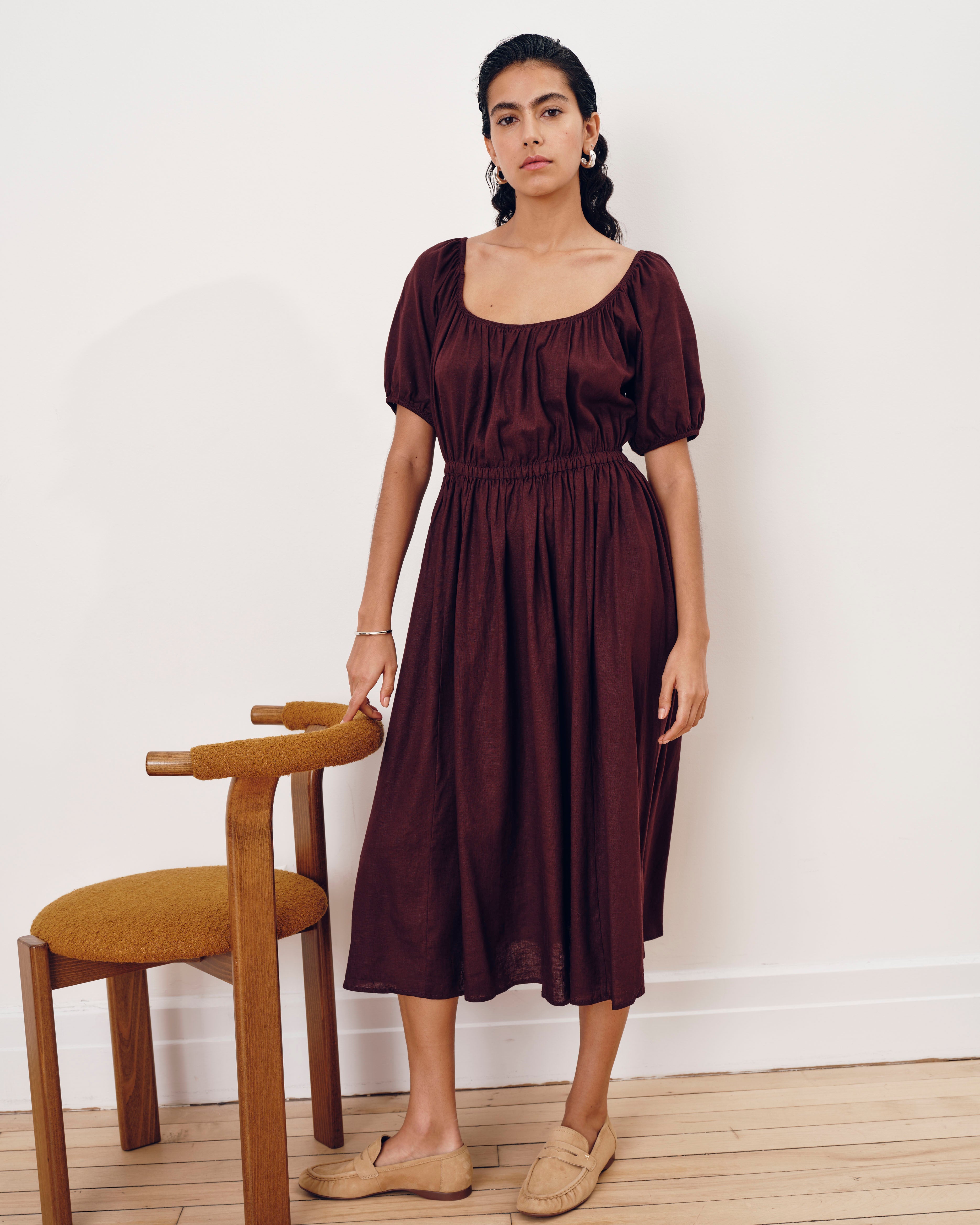 Andrea Linen Blend Dress - Brulee