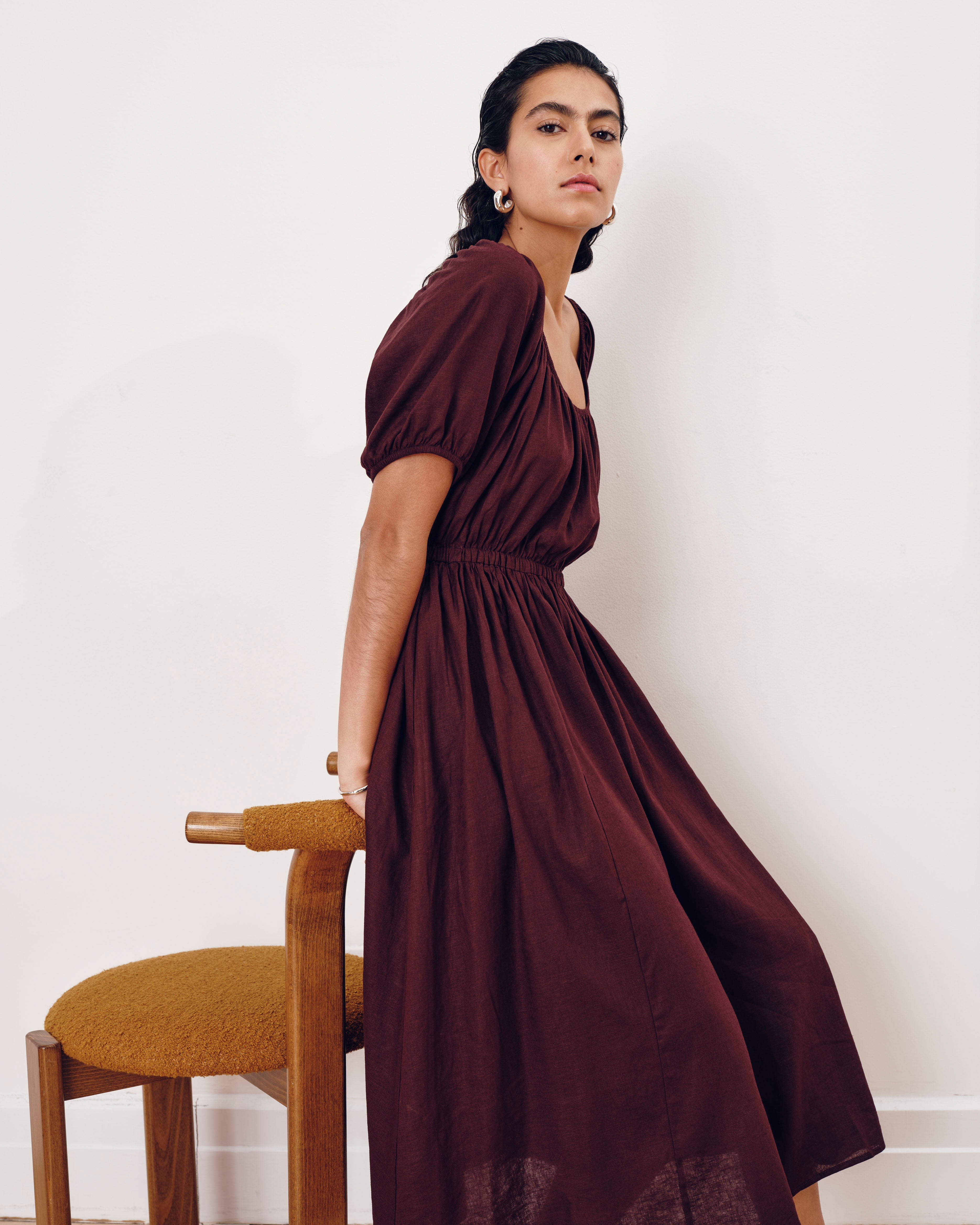 Andrea Linen Blend Dress - Brulee