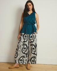 Cosma Barrel Leg Linen Blend Pants - Vine Print