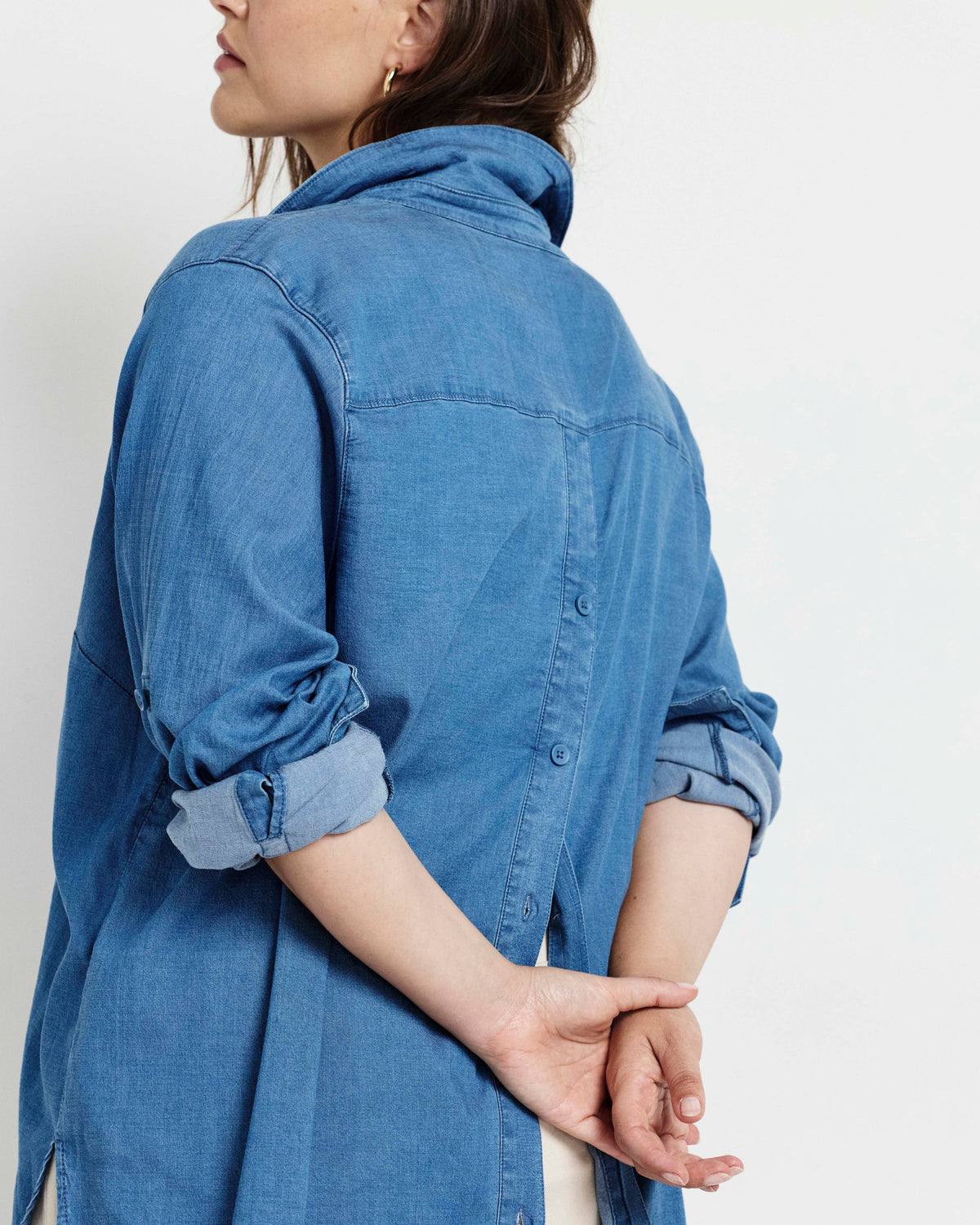 Button Back Tencel Chambray Shirt - Cove Blue