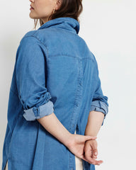 Button Back Tencel Chambray Shirt - Cove Blue