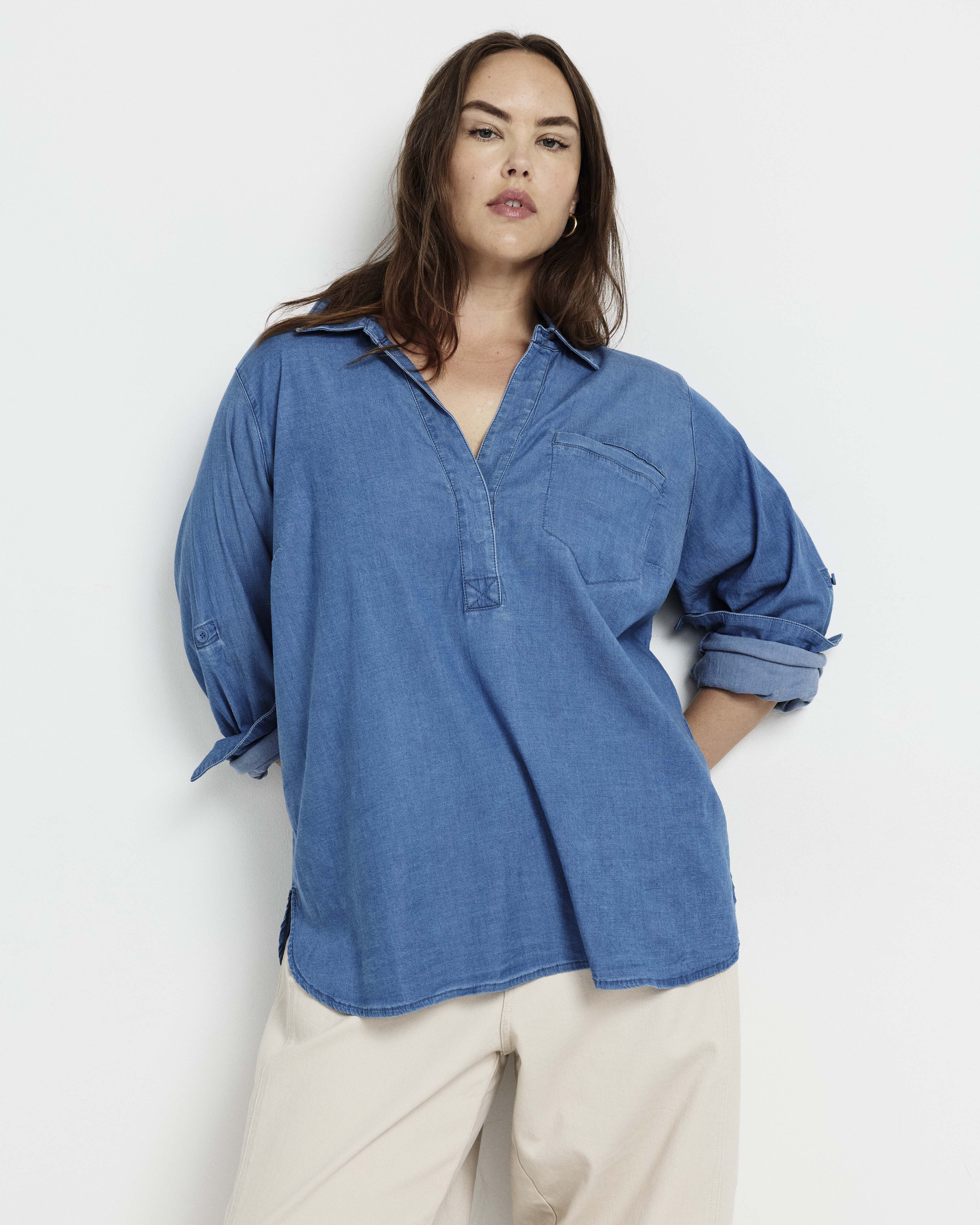 Button Back Tencel Chambray Shirt - Cove Blue