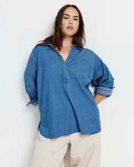 Button Back Tencel Chambray Shirt - Cove Blue