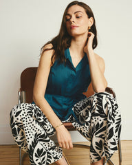 Adelaide Embroidered Sleeveless Linen Blend Shirt - Ink Blue