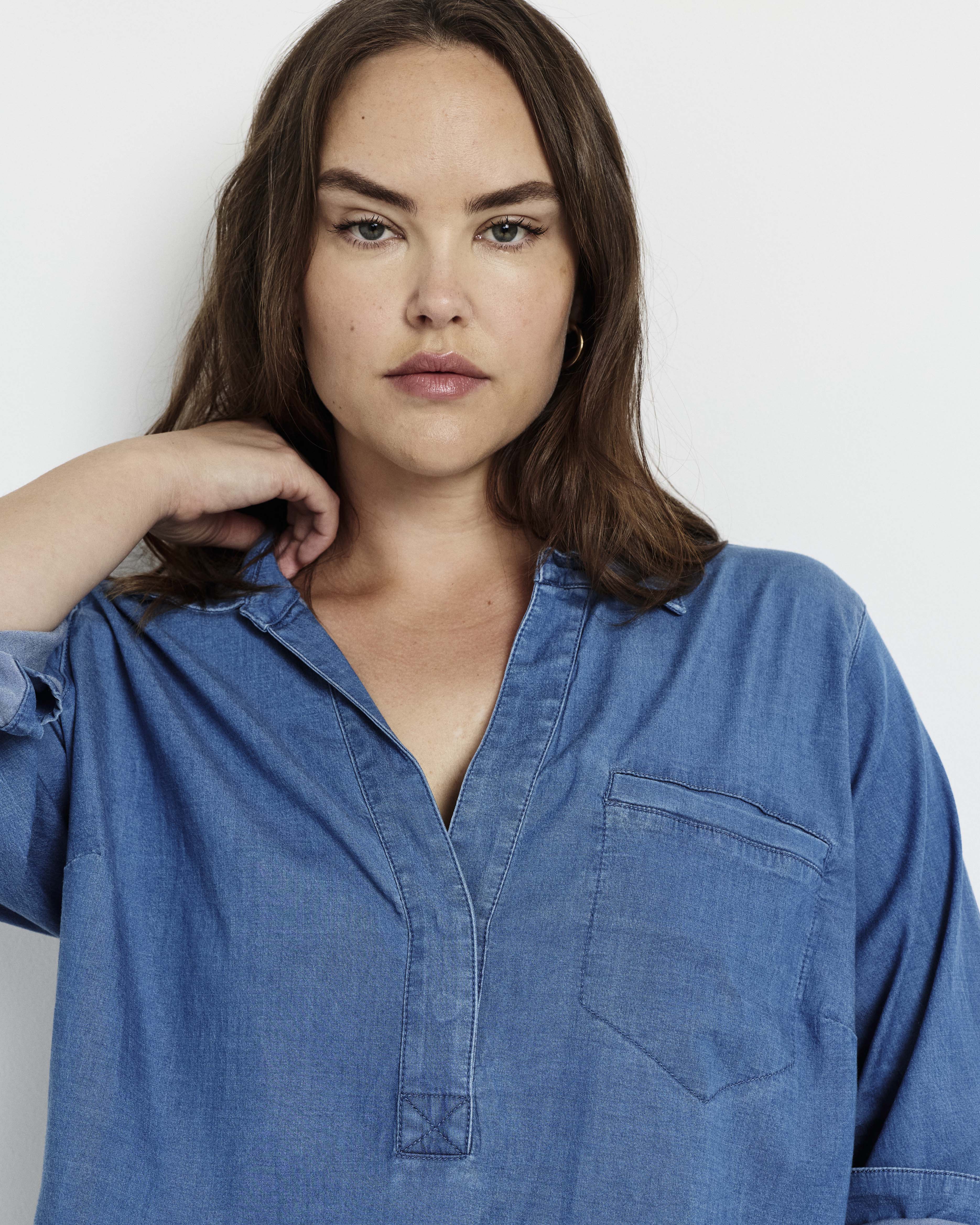 Button Back Tencel Chambray Shirt - Cove Blue