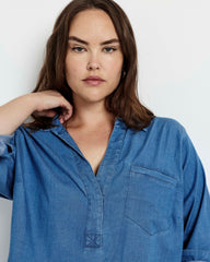 Button Back Tencel Chambray Shirt - Cove Blue