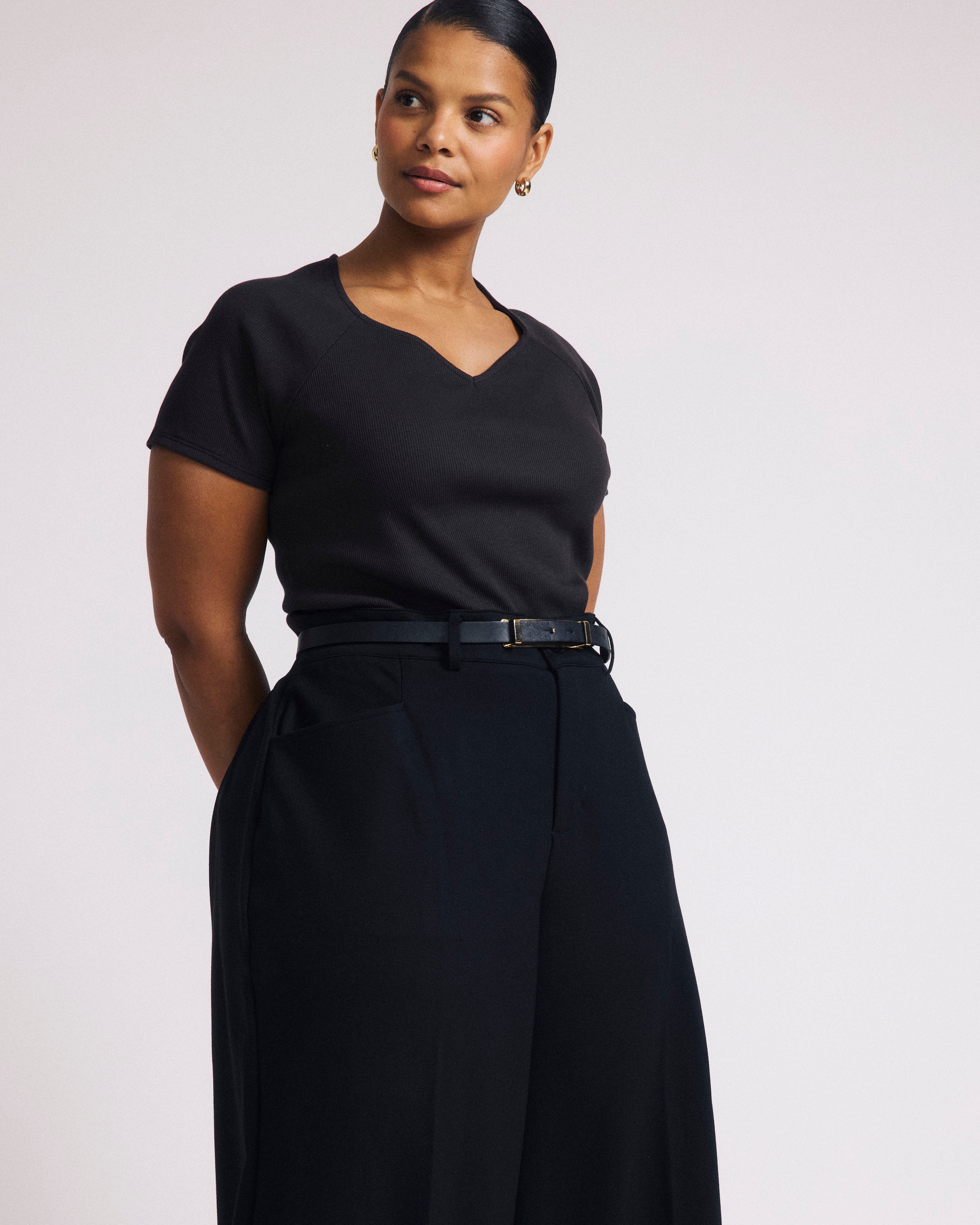 Carey Ribbed Sweetheart Tee - Espresso