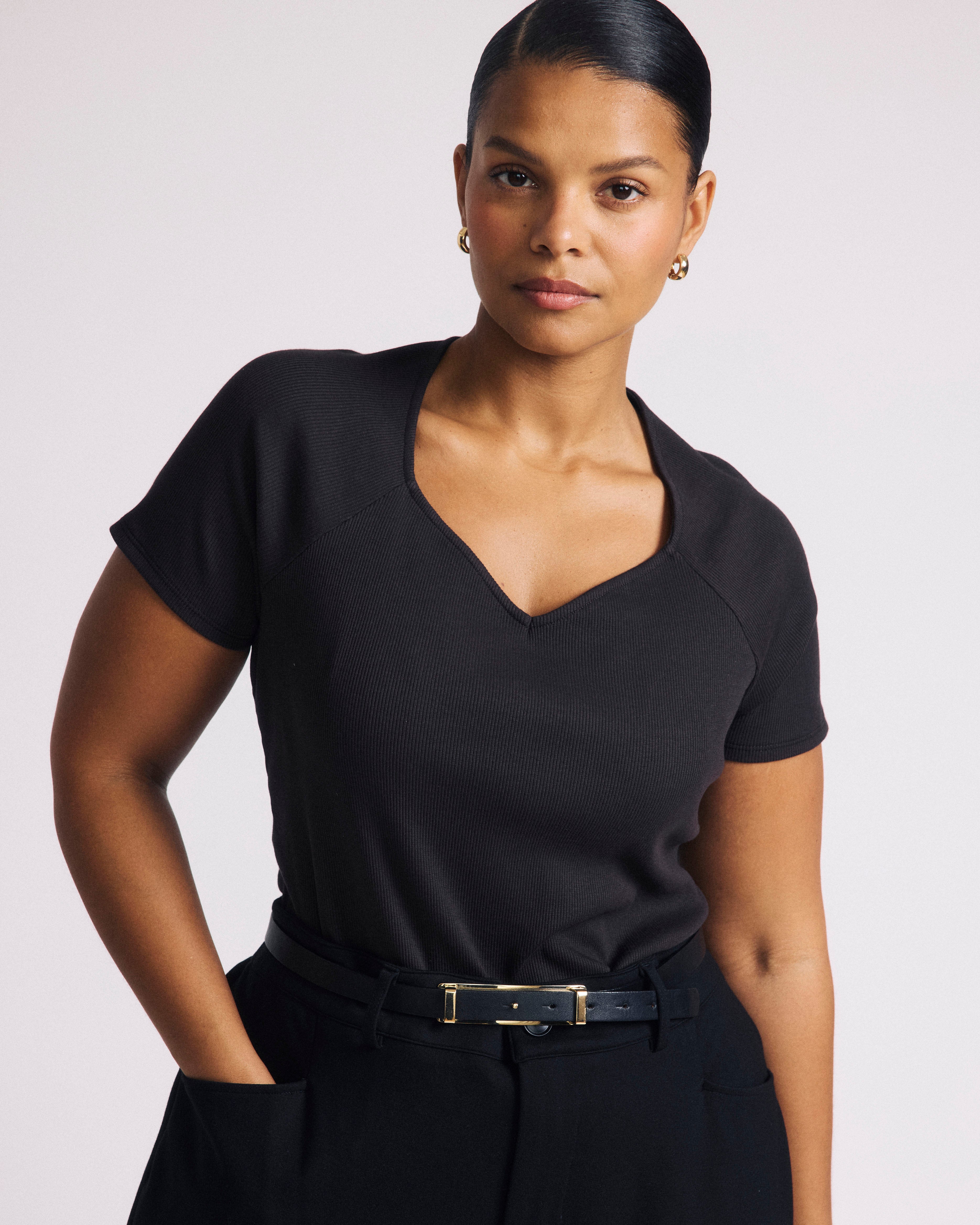 Carey Ribbed Sweetheart Tee - Espresso