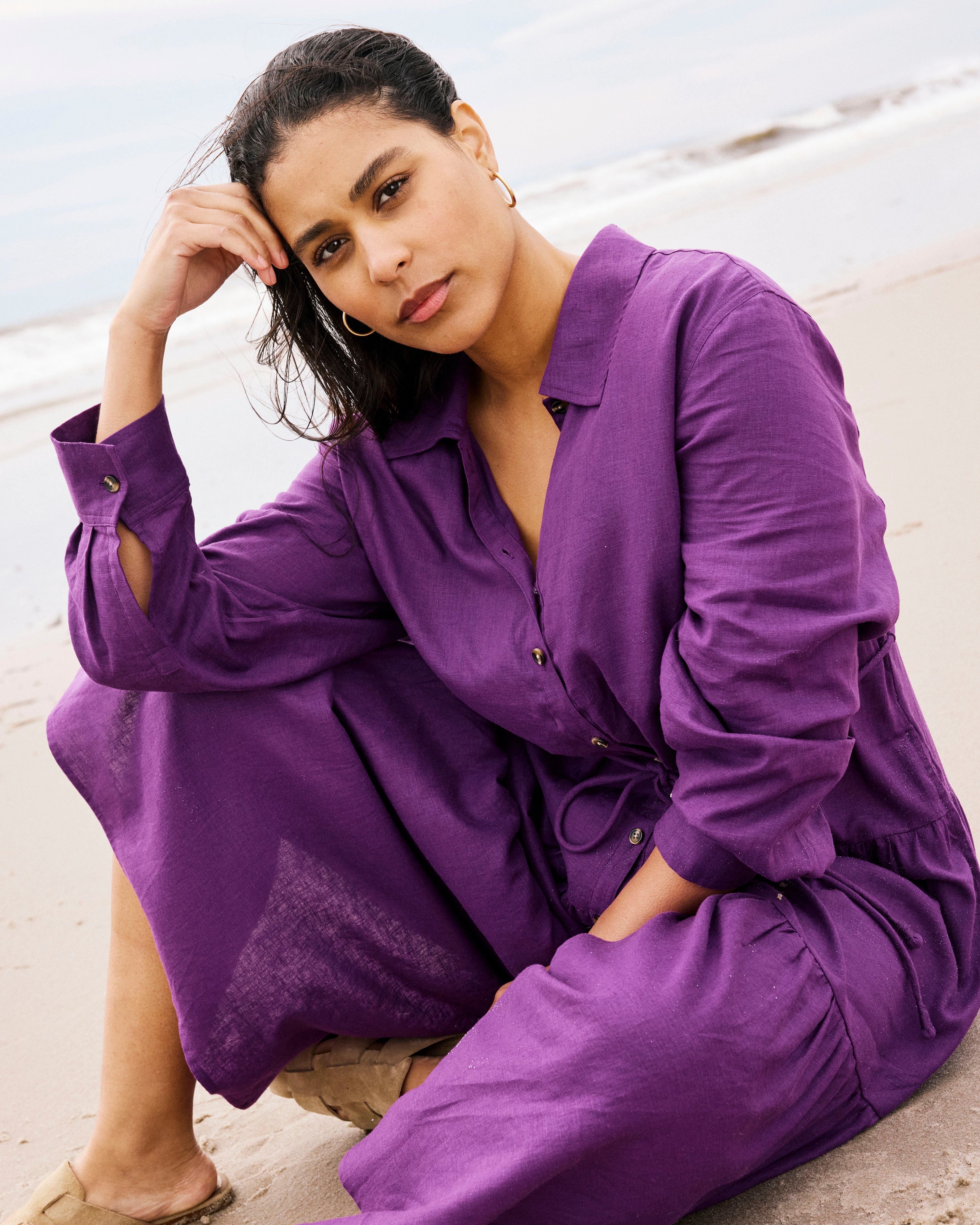 Alix Linen Blend Shirtdress - Dreamy Purple