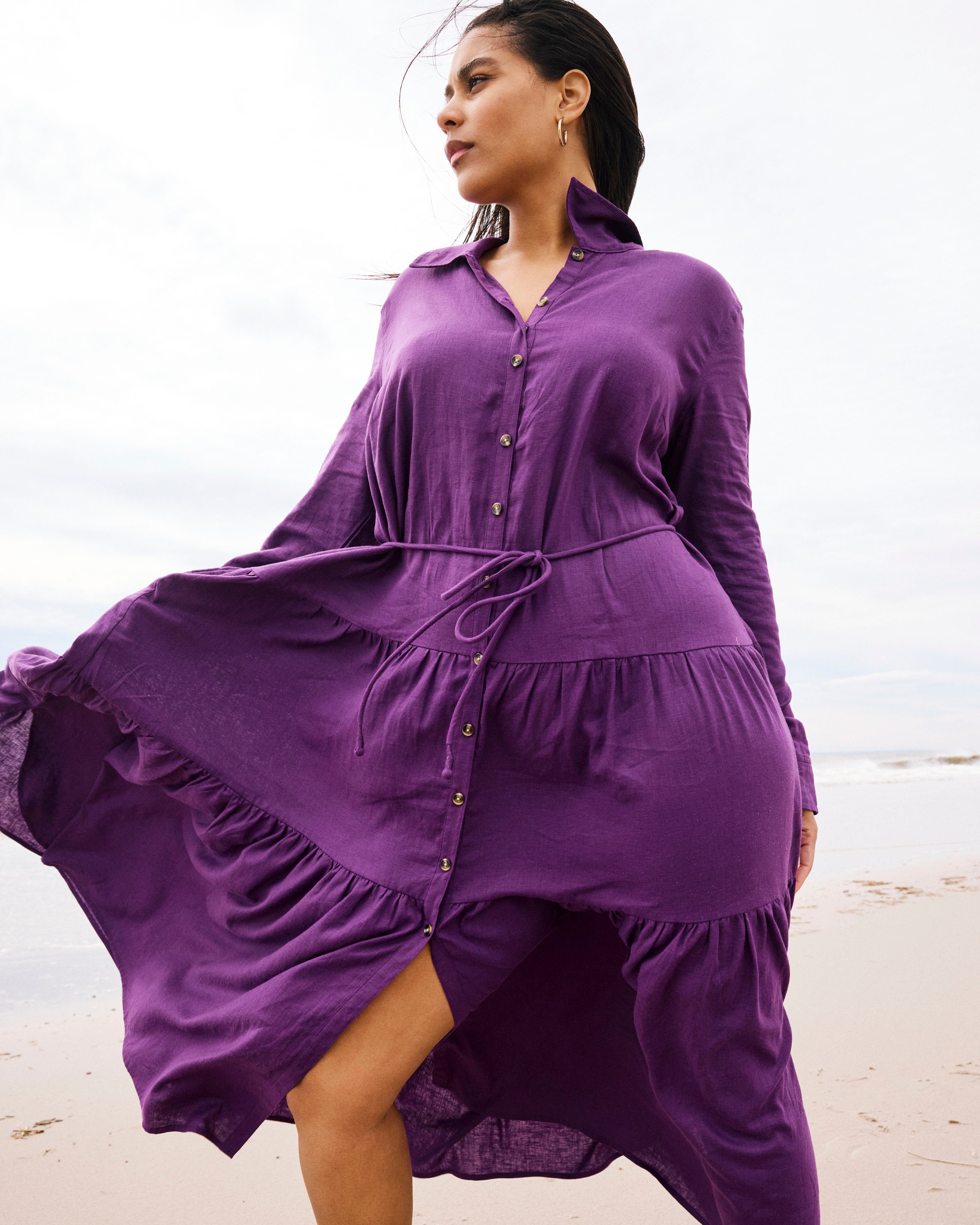 Alix Linen Blend Shirtdress - Dreamy Purple