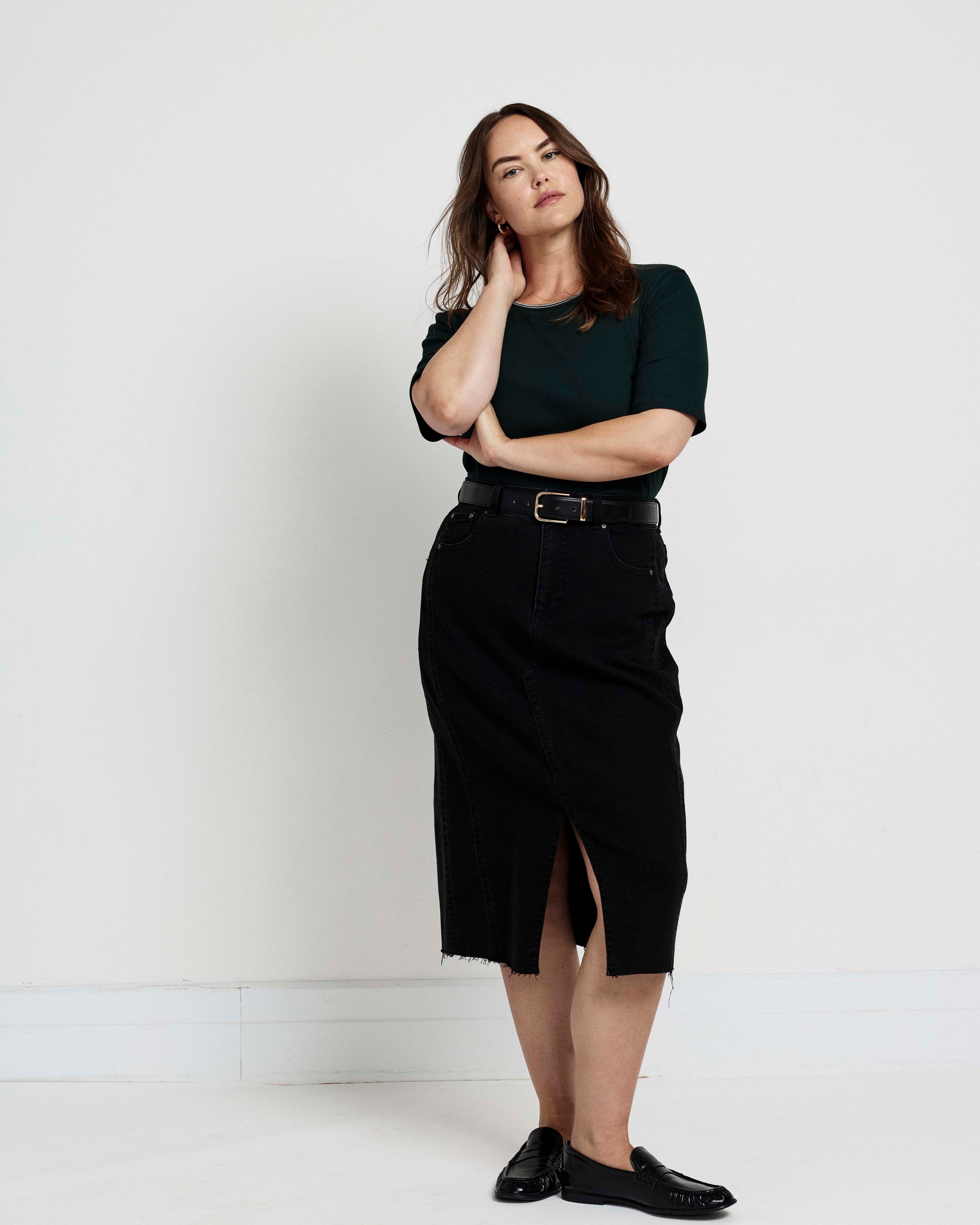 Classic Ribbed Tee - Forest Green/Striped Trim