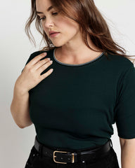 Classic Ribbed Tee - Forest Green/Striped Trim