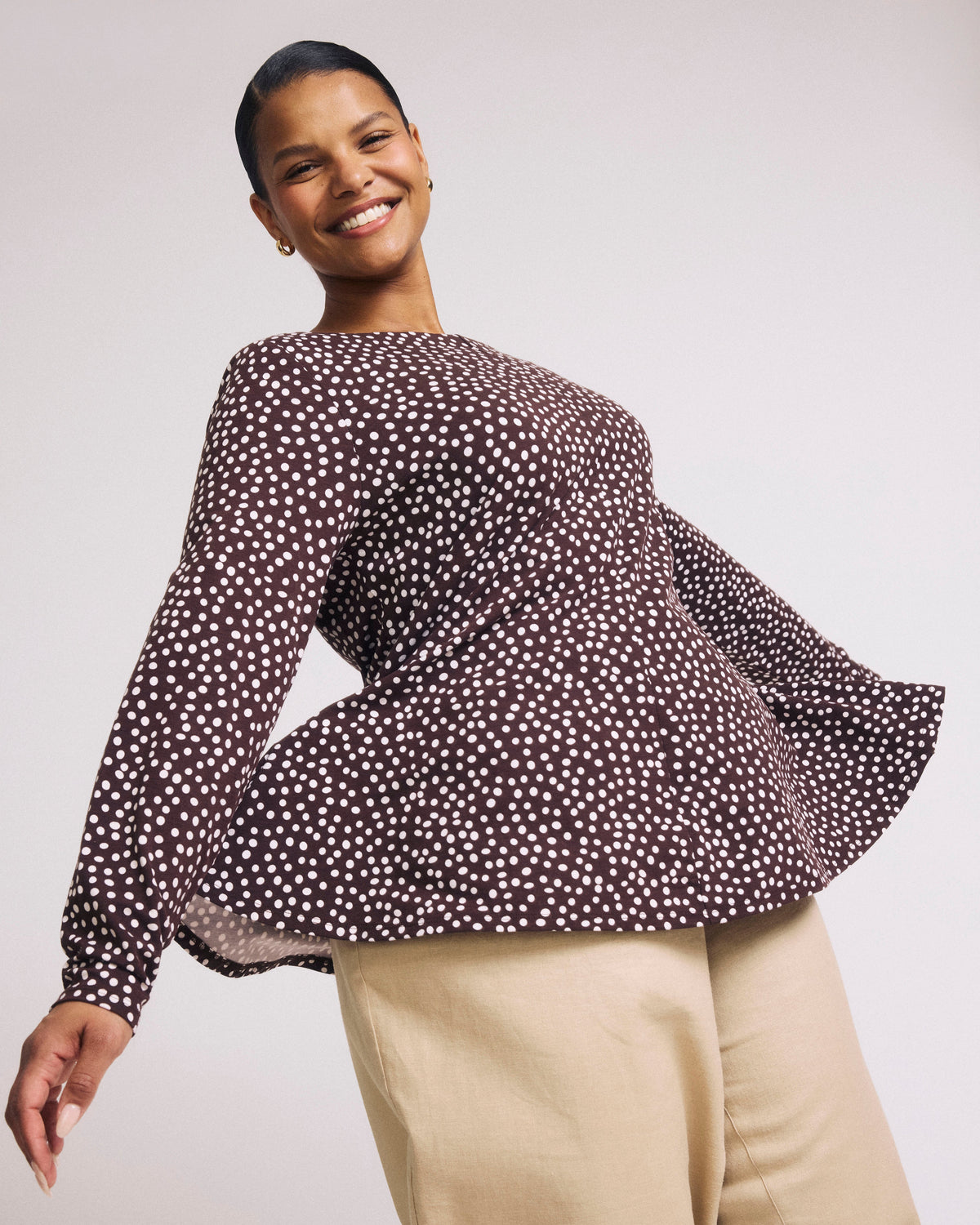 Cassandra Divine Jersey Top - Brown/White Dot Print