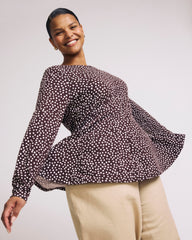 Cassandra Divine Jersey Top - Brown/White Dot Print