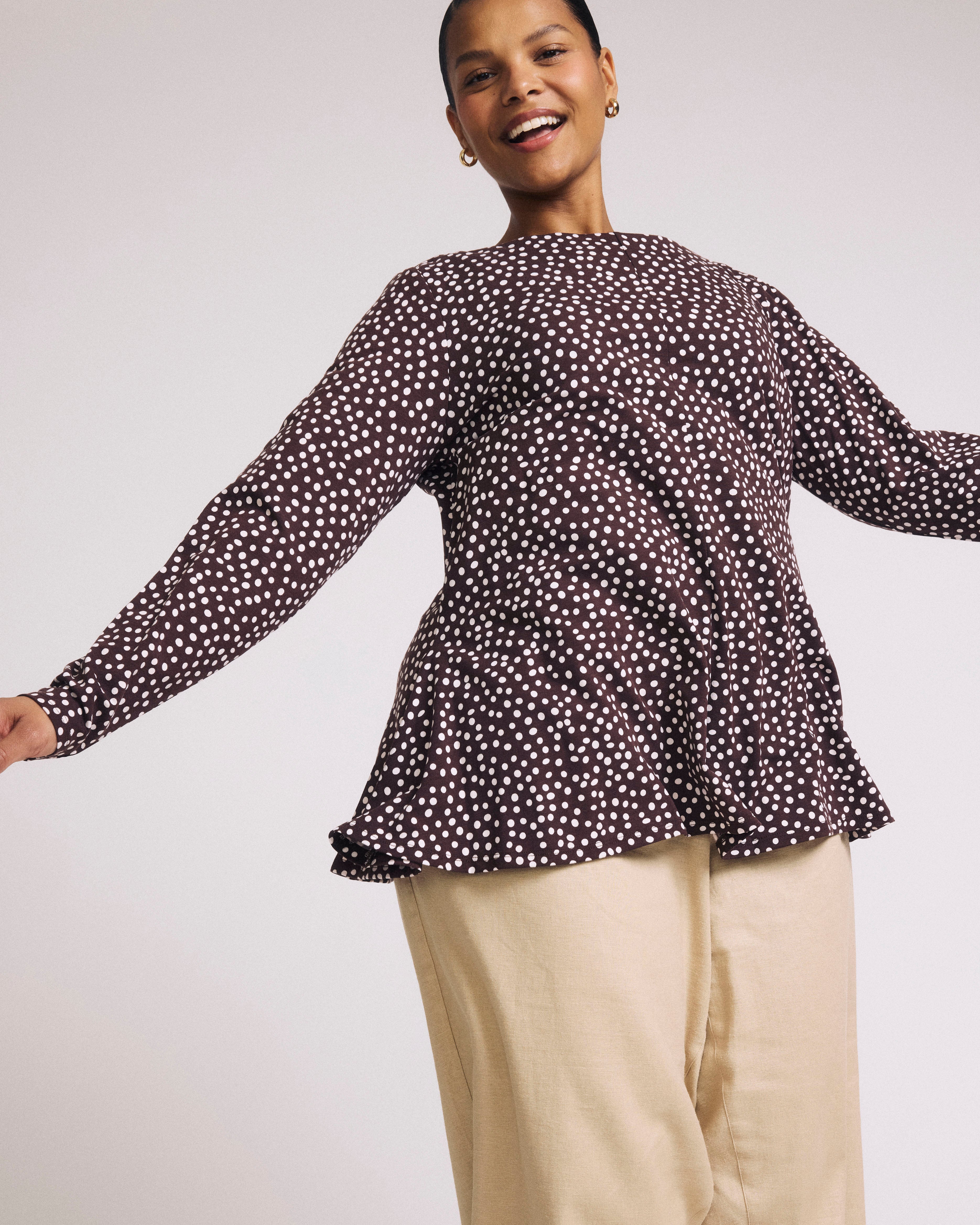 Cassandra Divine Jersey Top - Brown/White Dot Print