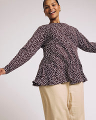 Cassandra Divine Jersey Top - Brown/White Dot Print