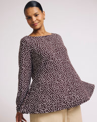 Cassandra Divine Jersey Top - Brown/White Dot Print