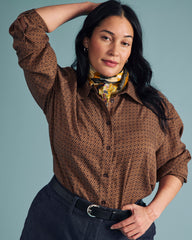 Cooling Stretch Cupro Oversized Artist Shirt - Brown Hacienda Print