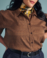 Cooling Stretch Cupro Oversized Artist Shirt - Brown Hacienda Print