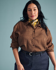 Cooling Stretch Cupro Oversized Artist Shirt - Brown Hacienda Print