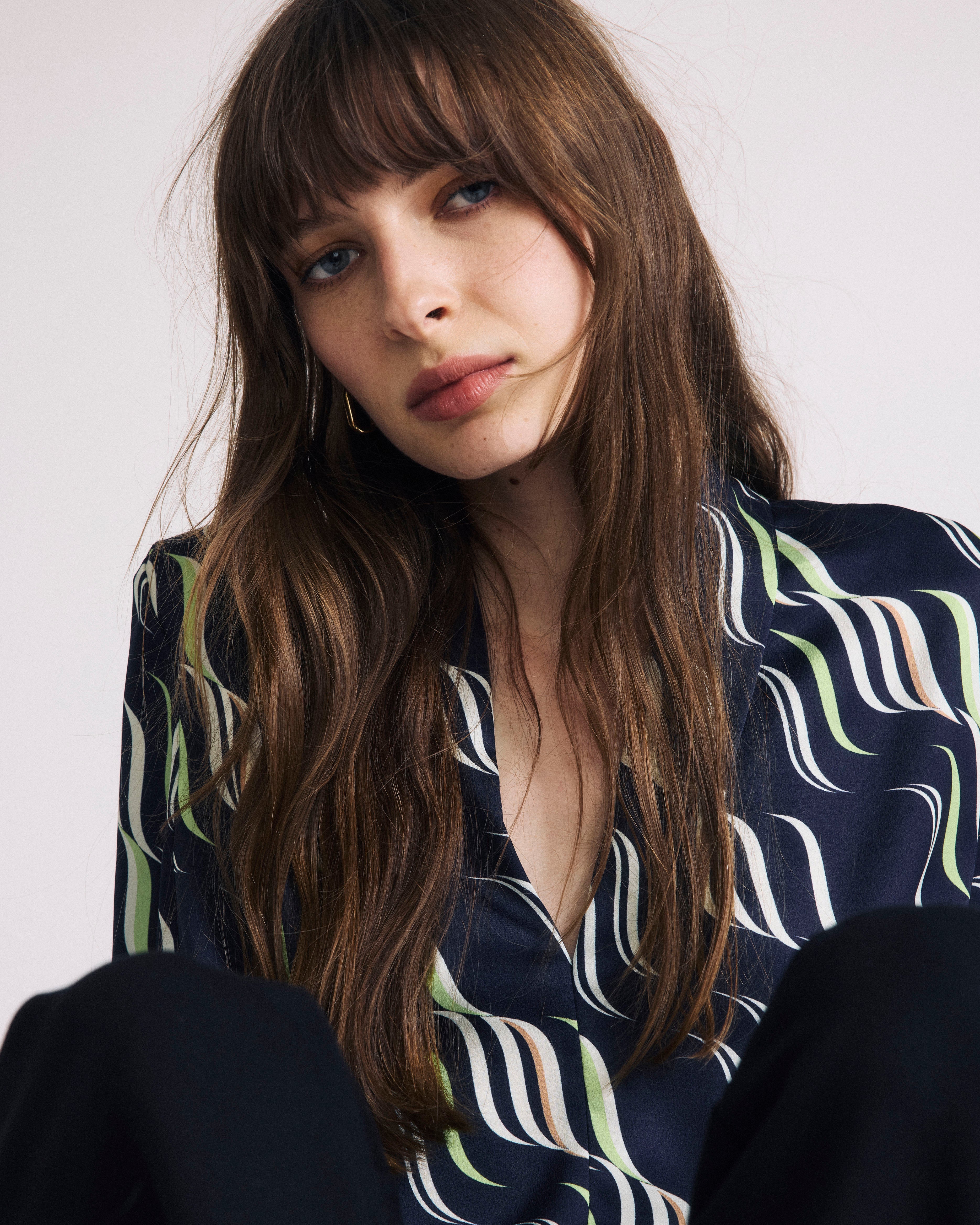 Beatrice Soft Satin Long Sleeve Top - Paddington Ribbon Print