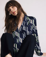 Beatrice Soft Satin Long Sleeve Top - Paddington Ribbon Print
