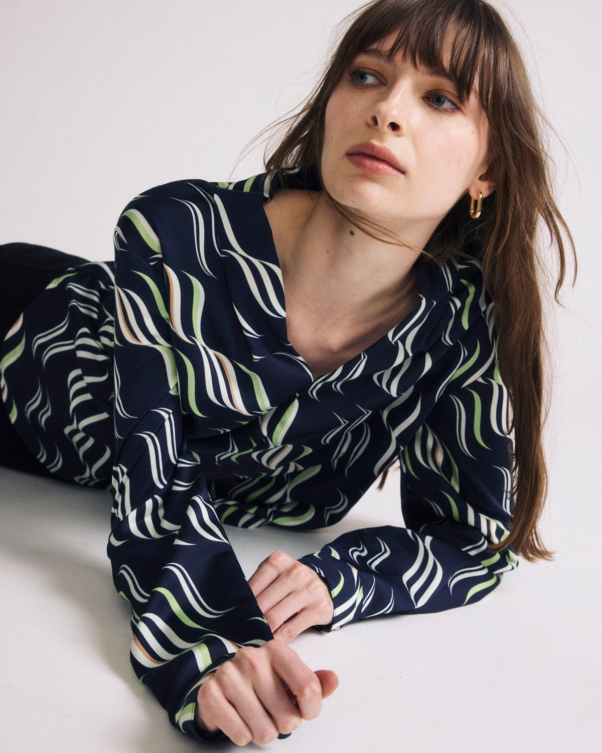 Beatrice Soft Satin Long Sleeve Top - Paddington Ribbon Print