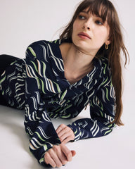 Beatrice Soft Satin Long Sleeve Top - Paddington Ribbon Print