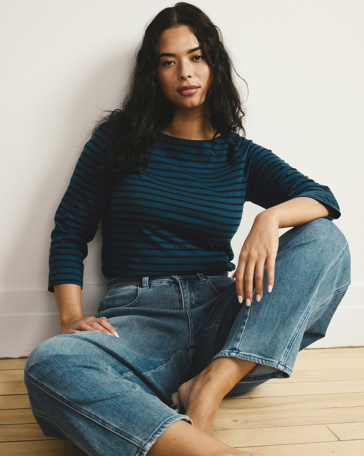 Belle Breton Stripe Jersey Tee - Deep Teal/Black Stripe