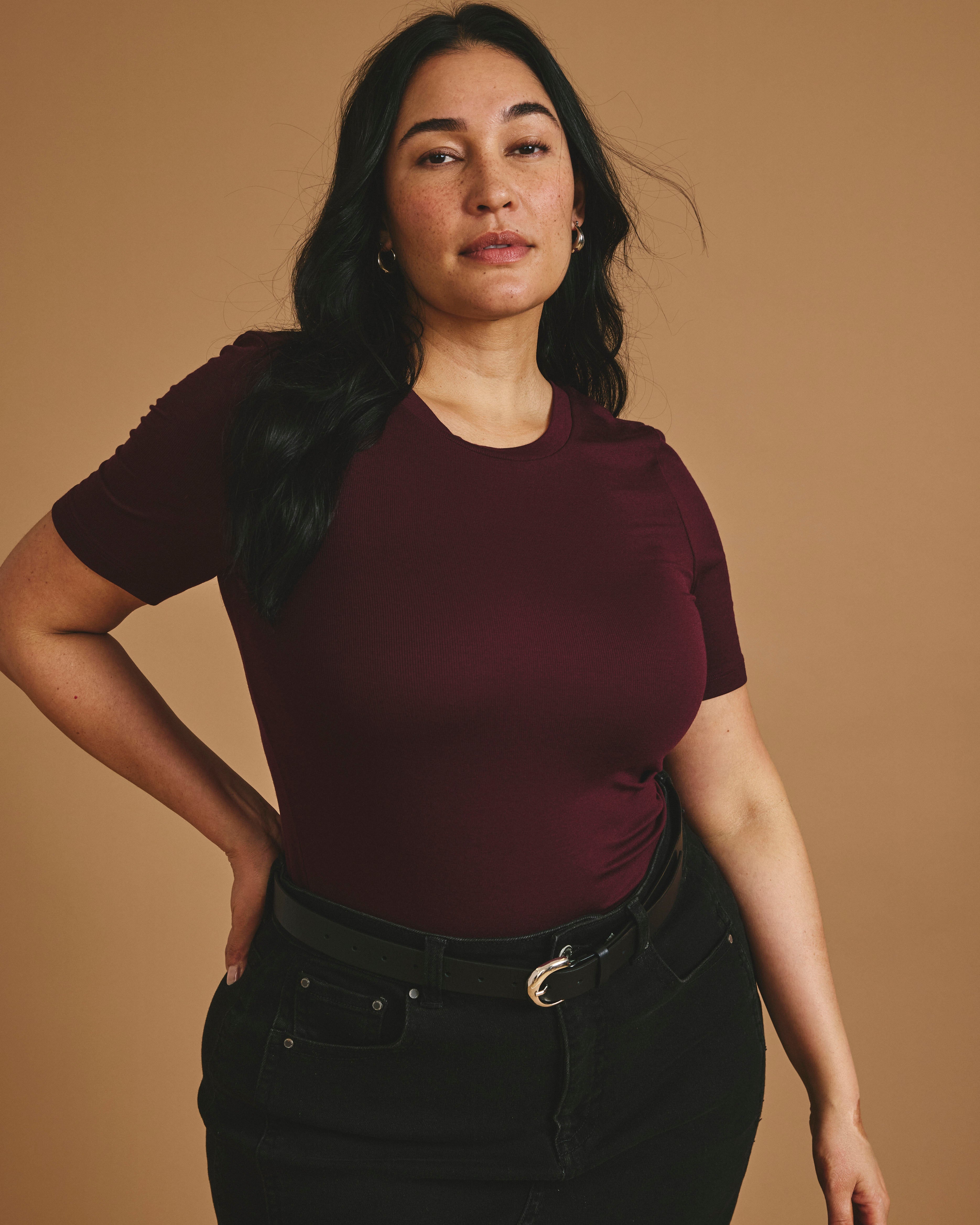 Cloud Rib Short Sleeve Crew Neck Tee - Black Cherry