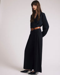 Beatrice Soft Satin Long Sleeve Top - Black